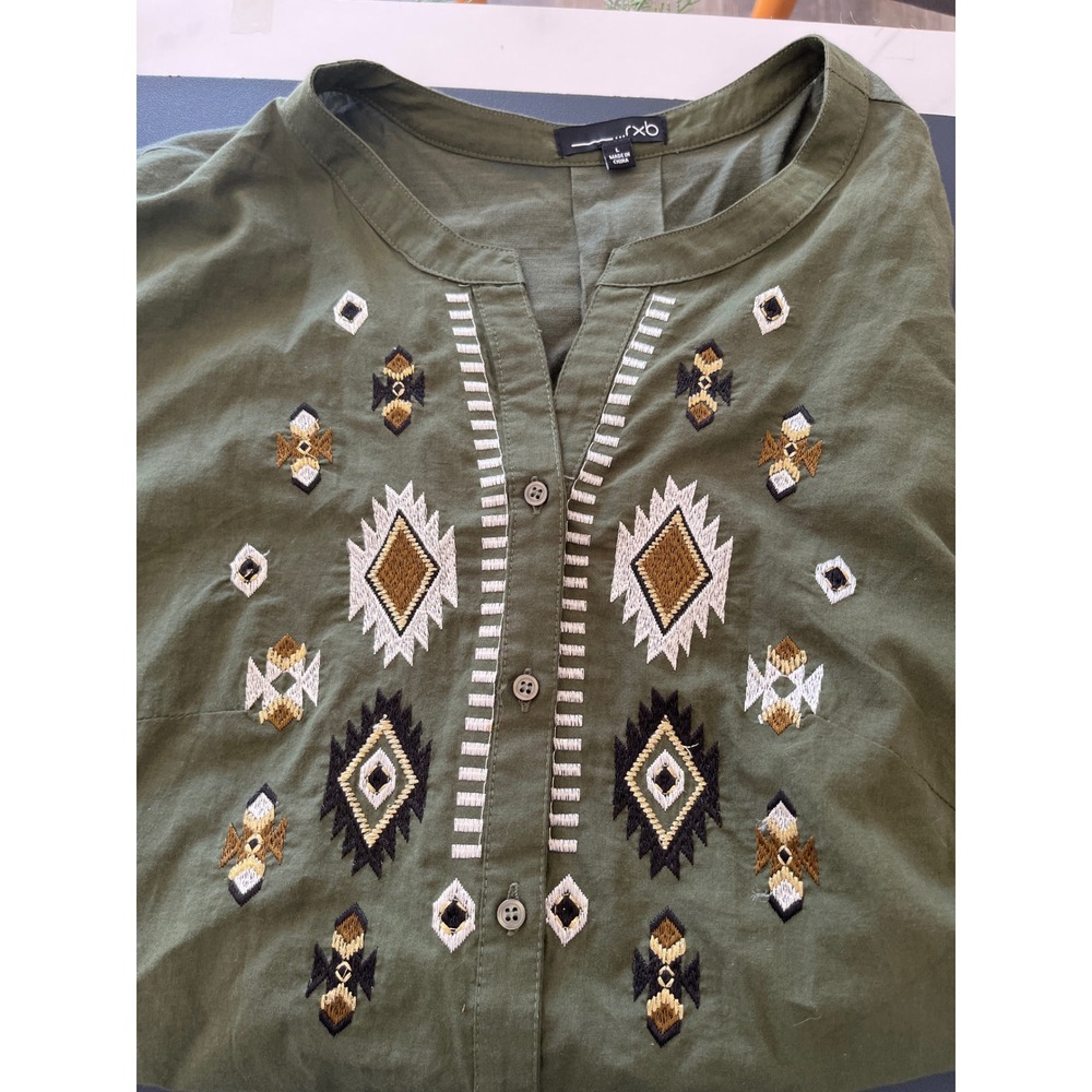 Rxb Olive Green Embroidered Tunic‎ Top Size L